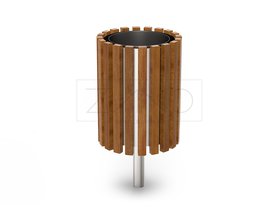 03.057 litter bin represents a timeless design based on wood and stainless steel construction