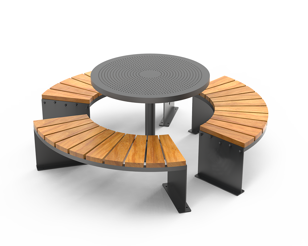 round steel table with perforated top