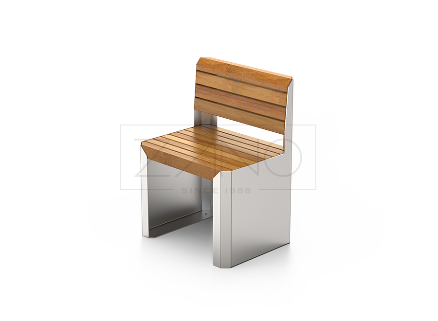 Park seating in stainless steel and high-quality exotic wood