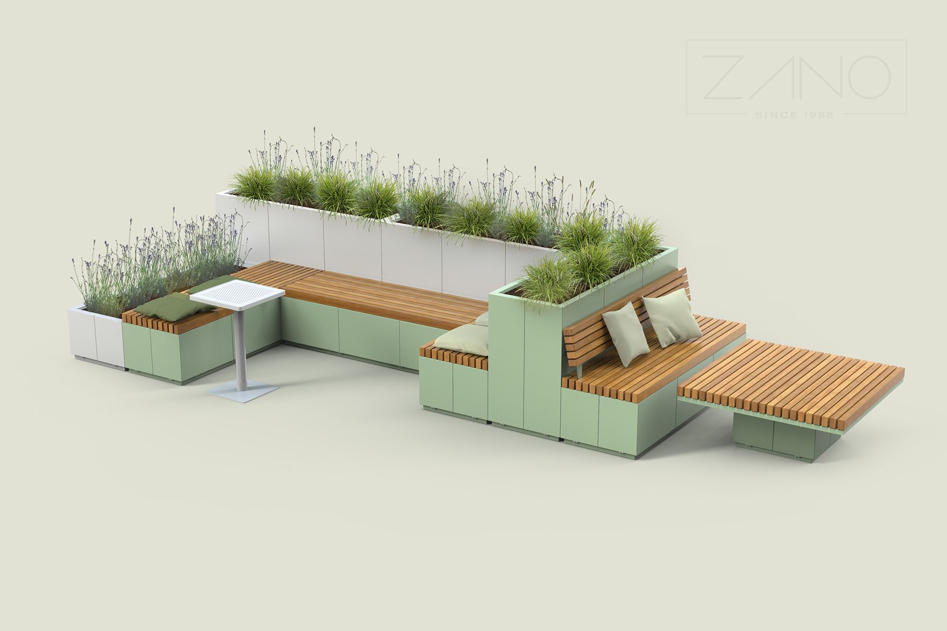 Urban furniture modular steel with wood finish