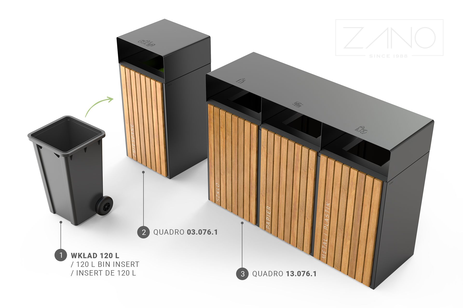 Quadro recycling and waste bin